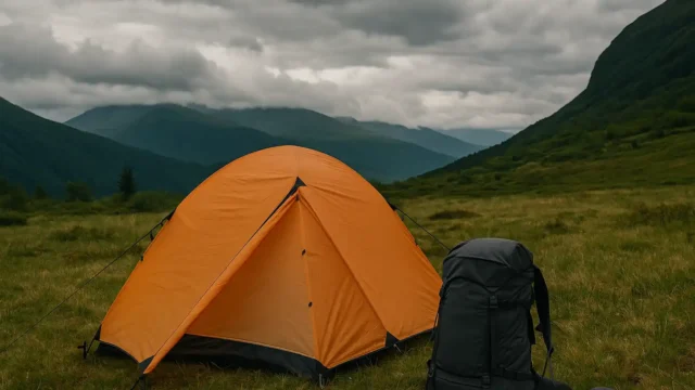 šator na planini, oblačno vrijeme