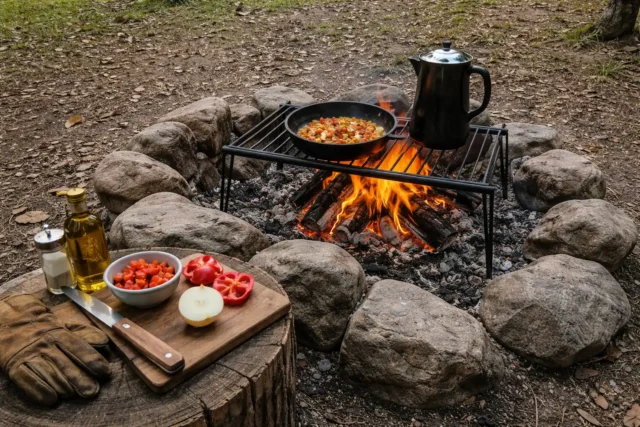 Campfire cooking in the woods
